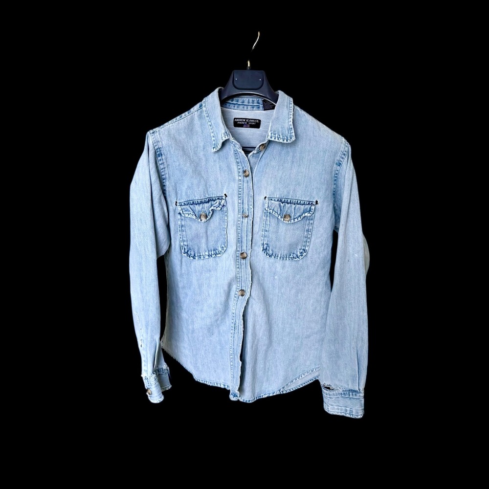 Andrew Jeans Co 90's Distressed Denim Button Down Shirt M/L Vintage